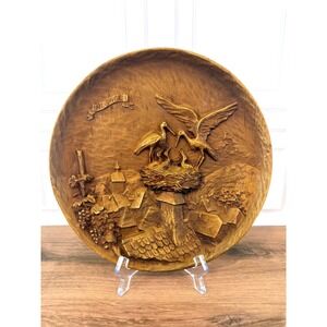 VTG Hand Carved Wood Look Resin Wall Plate Alsace‎ France Storks on Rooftop